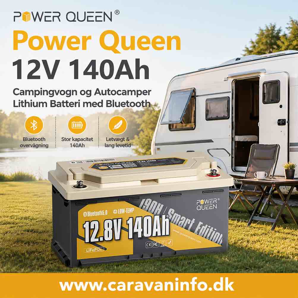 Power Queen 12V 140Ah 190H Smart Campingvogn og Autocamper Lithium Batteri med Bluetooth